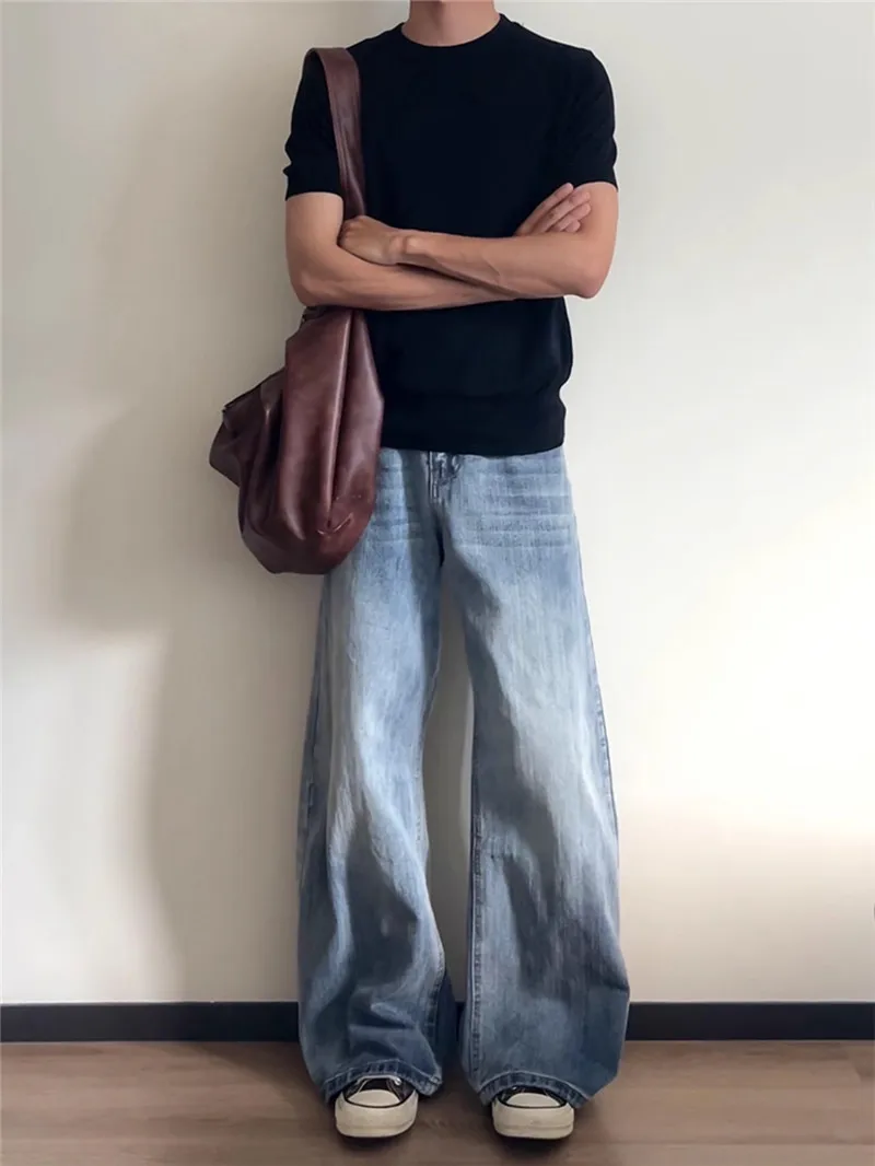 

Мужская свободная прямая рабочая одежда American Sle, джинсы High Street, модные брендовые длинные брюки с крутым ножом, молодежная повседневная одежда