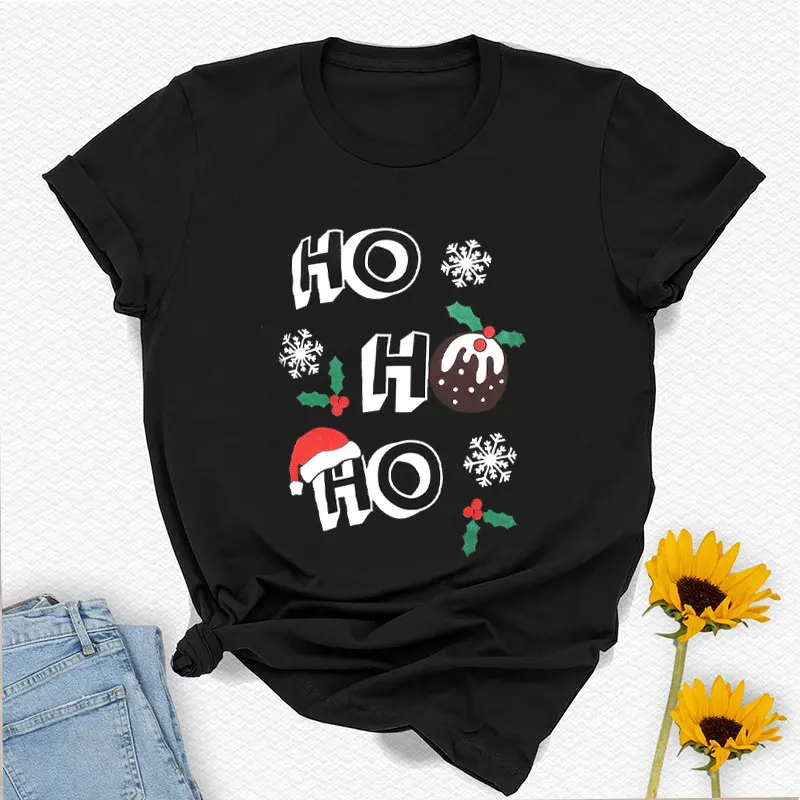 

WearAll Women's regular Short Sleeve Holly Snowflake Lovely Christmas Print Top Ladies T-Shirt High quality cotton Crewneck