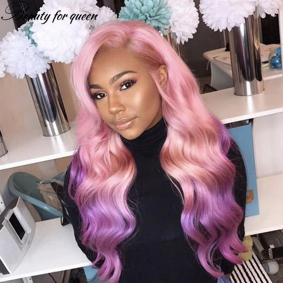 

Pink Purple Body Wave Brazilian Colored Grey Purple Human Hair Wig Transparent 13x4 HD Lace Frontal Wigs For Women Wear And Go