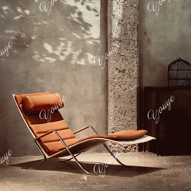 

Lunch break recliner lazy sofa Italian simple leather balcony home leisure chair nap light luxury