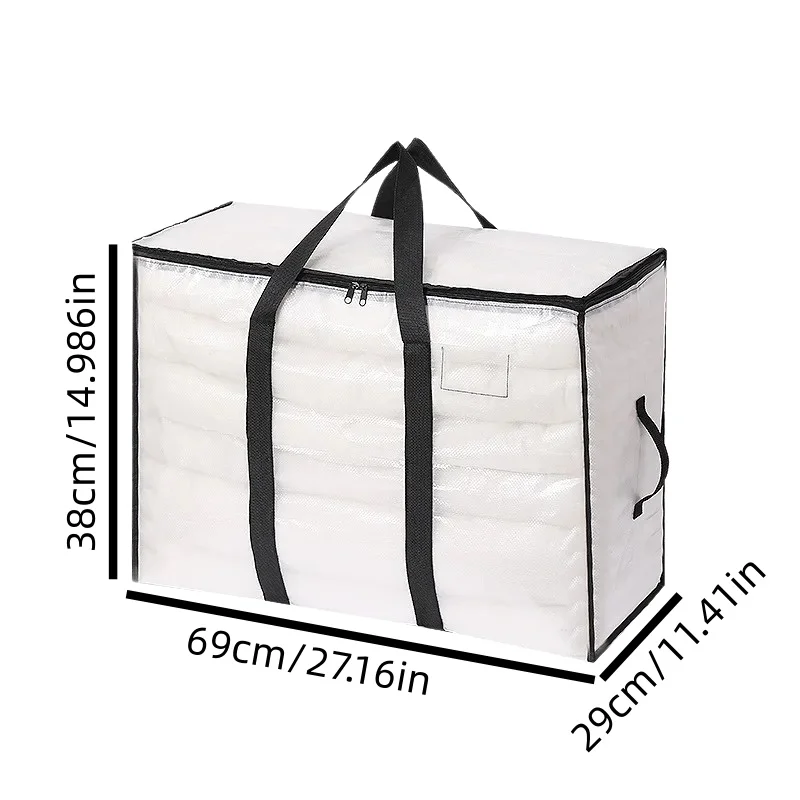 Quilt Organizer Bag Foldable Transparent Large Capacity Woven Closet Sort Waterproof Double Zipper Portable Storage for Clothes