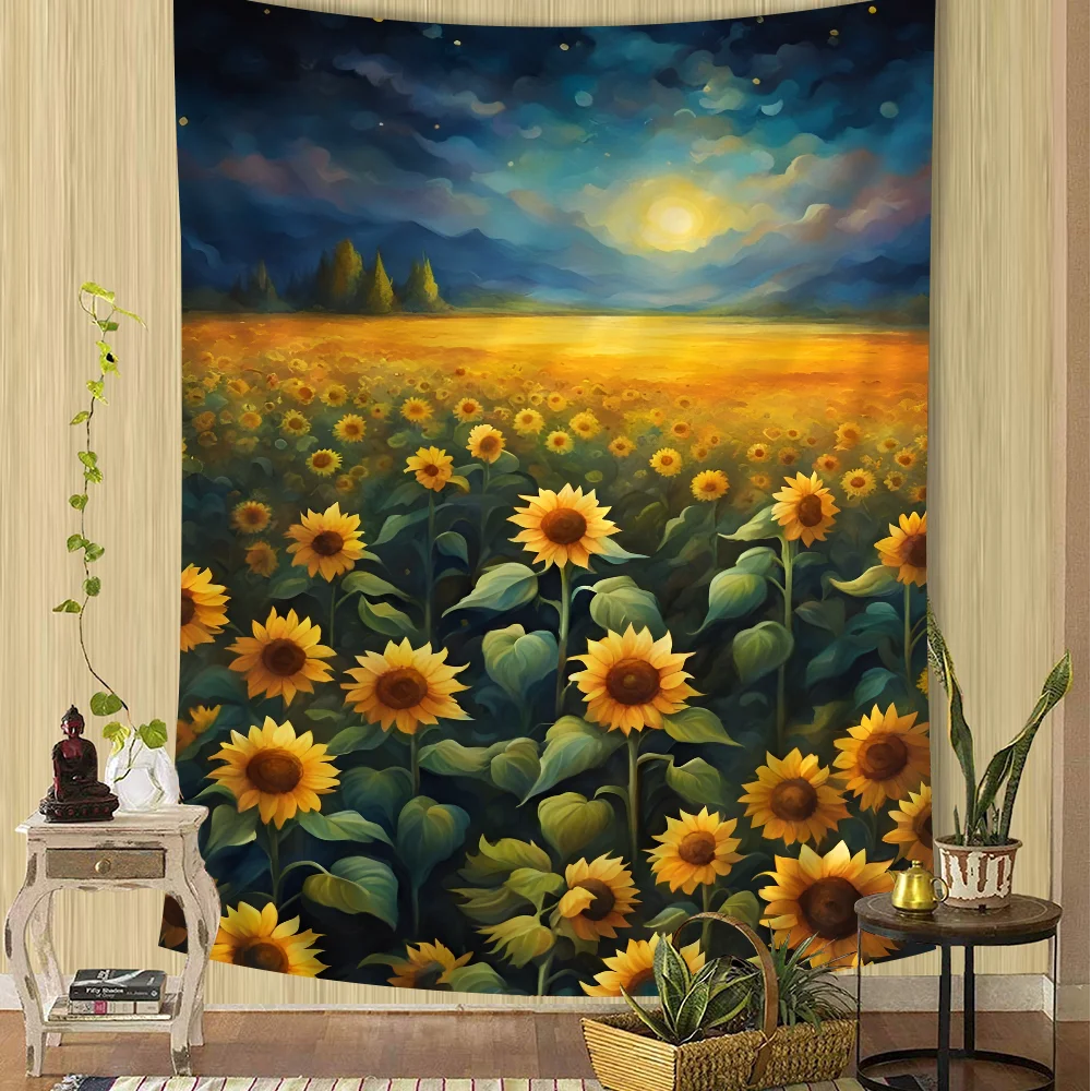 

Sunflower Printed Large Wall Tapestry Hanging Tarot Hippie Wall Rugs Dorm Cheap Hippie Wall Hanging