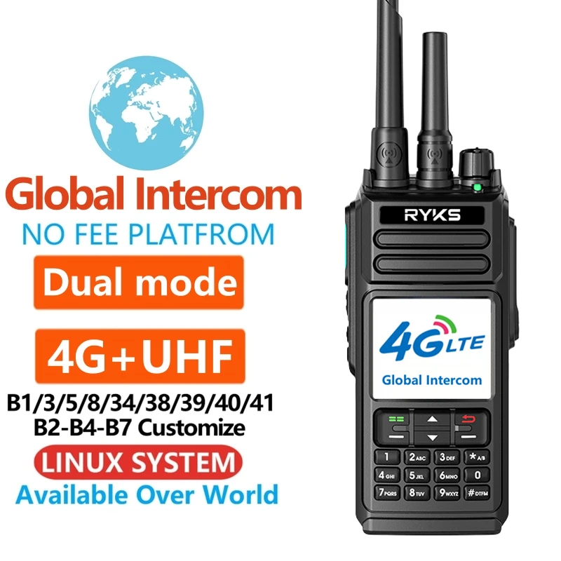 

Global-Intercom 4G PoC and UHF Internet Two-Way Radio Sim Card walkie talkie long range 5000km pair (no fee) Intercom platform