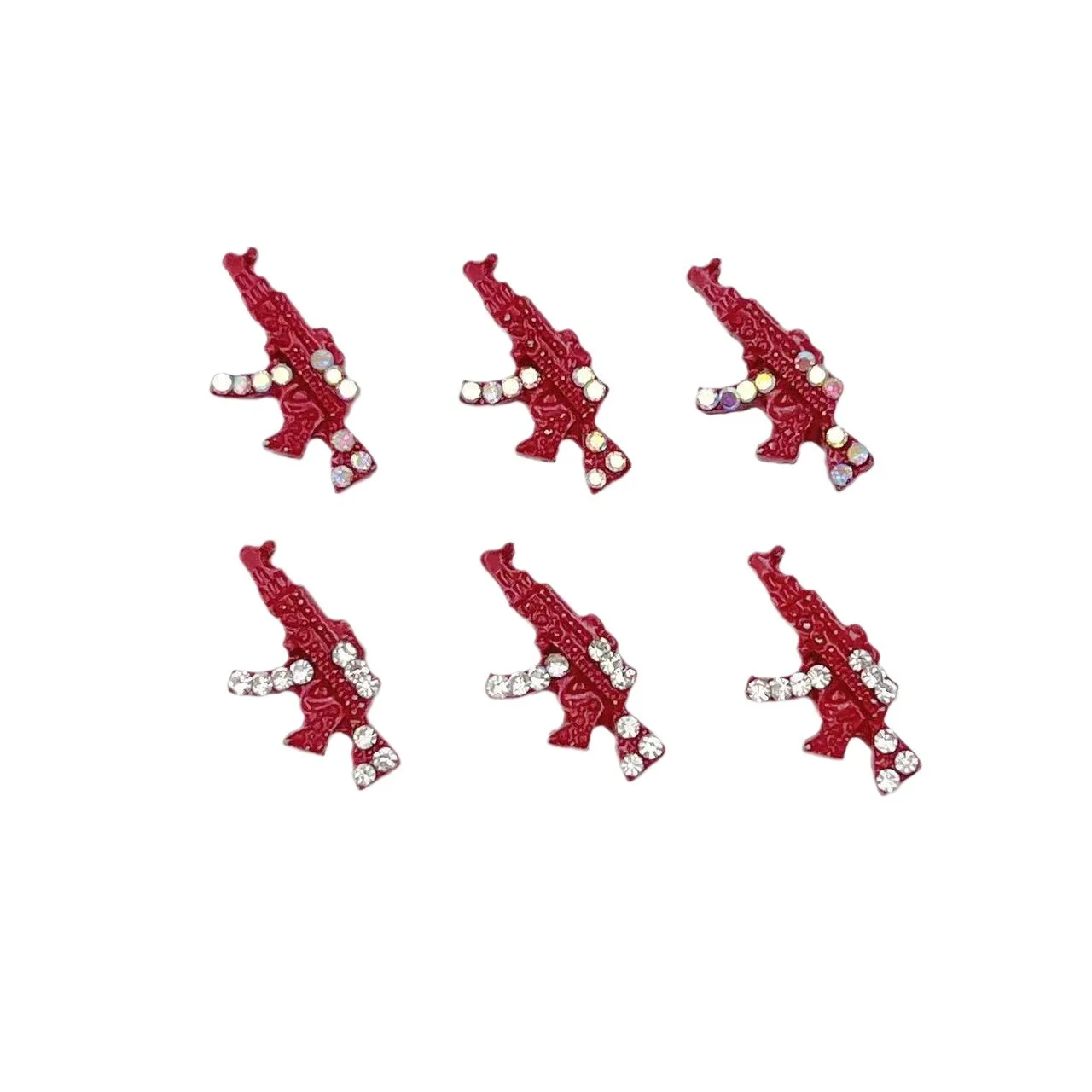 مسدس سحر الأظافر ، بخاخ الطلاء الأحمر ، سبائك المجوهرات الفاخرة ، 3D AB ، الماس الأبيض ، فن الأظافر المعدني ، ديكورات أحجار الراين ، 10: 10