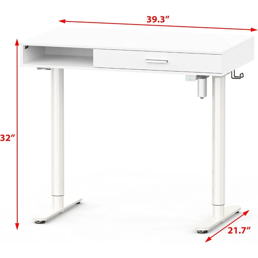 Claire Electric Standing Secretária com gaveta, altura ajustável, branco, 40"