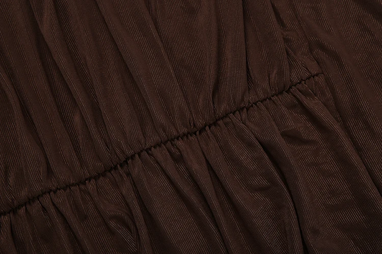 Weird Puss Kleid mit Schwingkragen für Damen, sexy, modisch, mit Mesh-Patchwork, gerafften Puffärmeln, heiß, trendig, für Party und Club, pfirsichfarben, figurbetont – Detail 7