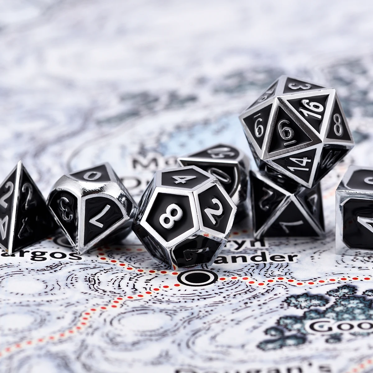 7-morrer clássico metal dados para jogos de mesa rpg dnd-esmalte, eletroforese, brilho no escuro