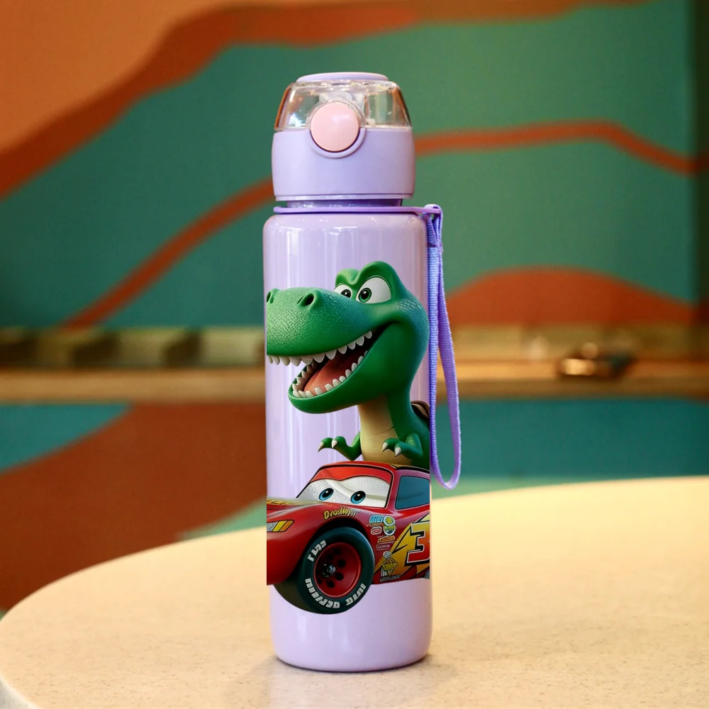 زجاجة مياه كرتونية ثلاثية الأبعاد بتصميم ديناصور وسيارة من ديزني - لطيفة وذات سعة كبيرة، مفضلة لدى الأطفال، هدية مثالية، مقاومة للبهتان