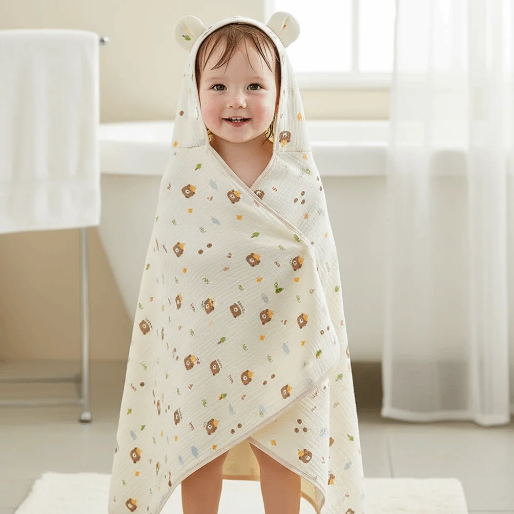 

Large Cute Baby Hooded Cape Towels Soft Thickened Gauze Blanket Wrap Absorbent Rabbit Kids Bathrobe Infant