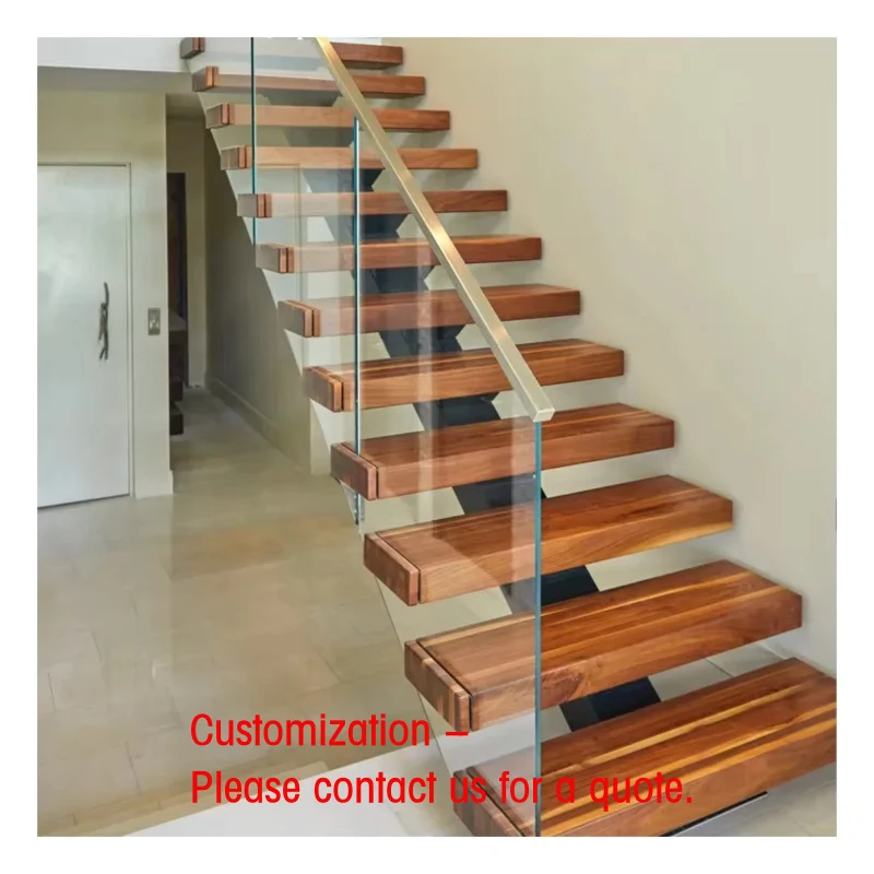

custom.SZG Customized Floating Straight Stairs Modern Wooden Staircase Interior Stair