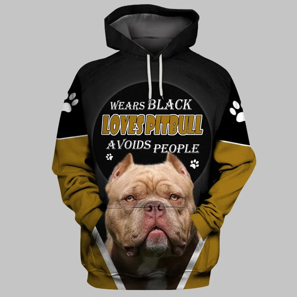 HX Loves Pitbull Hoodies 3D Graphic Avoids People Hoodie Animals Dog All Printed Pocket Pullovers Fashion Sweatshirts