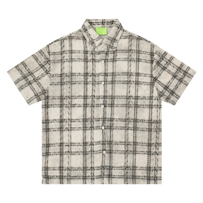 2026 New Retro Plaid Short-sleeved Shirt Men's Summer Loose Casual Lapel Shirt