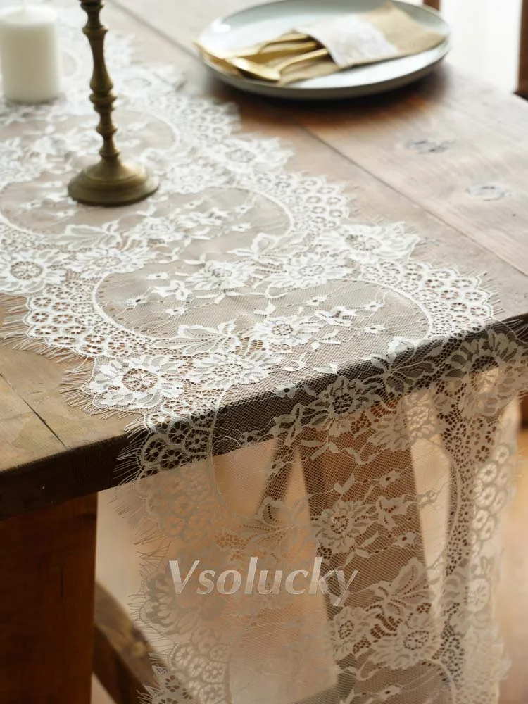 White Black Lace Table Runner Floral Table Cloth Wedding Decoration Home Textile Baby Shower Boho Festive Party Supply 35X300CM