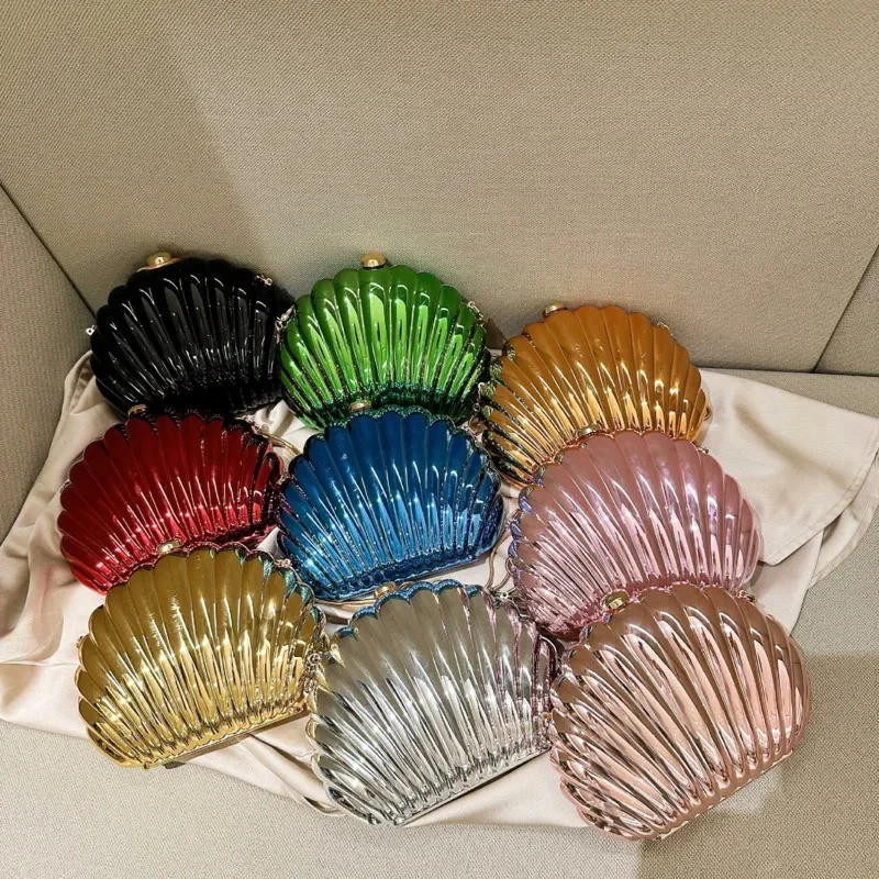 2024 New Colorful Shell Bag Light Luxury Design Fashion Banquet Elegant Women Bag Shiny Candy Color Diamond Shoulder Bag