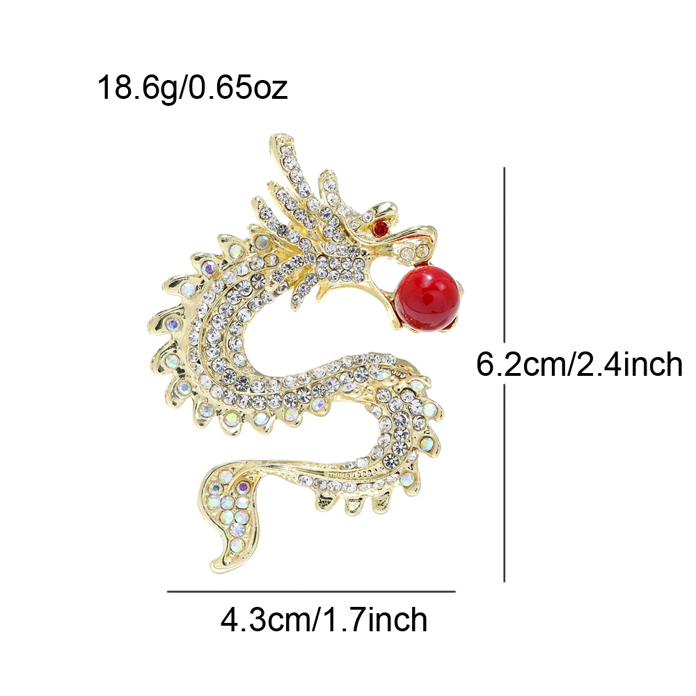 CINDY XIANG Rhinestone Red Bead Chinese Dragon Brooch Shunjie Pring Festivel Pin