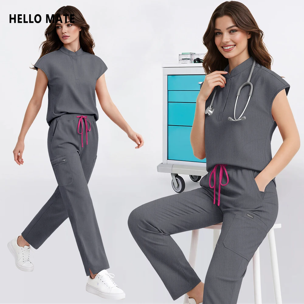 Uniforme Médico Quirúrgico para Pediatra y Dentista, Conjunto de Blusa y Pantalones para Mujer, Doctora y Enfermera, con Bolsillos, Traje de 2 Piezas, Ropa de Trabajo de Belleza