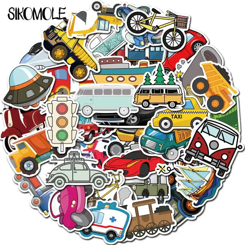 10/30/40PCS Cute Cartoon Transportation Stickers Sailing Excavator DIY Toy Car Train Helmet Laptop PS4 Guitar Decals Stickers F5