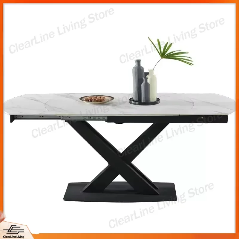 Italian Slate Dining Table Set Rectangular 6 Seater Retractable Folding Nordic Style Rotating Function Small Apartment