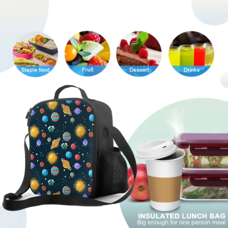 Colorful Planets In Galaxy Universe Insulated Lunch Bag for School Picnic Travel Outer Deep Space Tote Box for Kids Cooler Bag