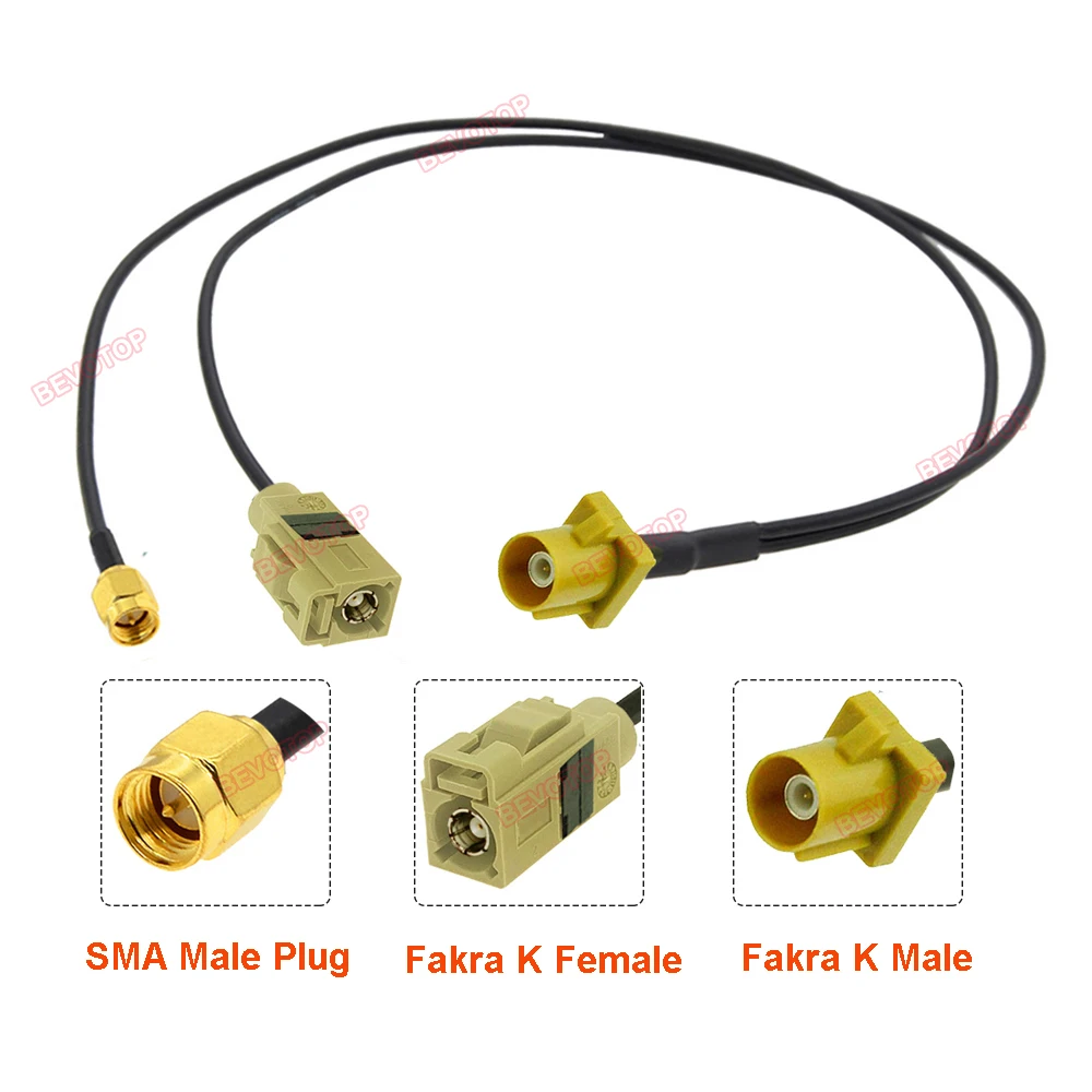 SMA to Fakra Splitter Cable Fakra K Male to 1xFakra K Female 1xSMA Male Plug Adapter Pigtail Auto Car GPS Wire Harness Jumper