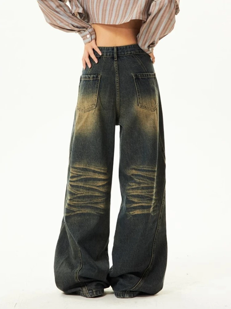 Jeans Dames Amerikaanse Stijl Grunge 90S Baggy Retro Distressed Eenvoudige All-Match Mode Hip Hop Gewassen Gebleekte Vintage Broek