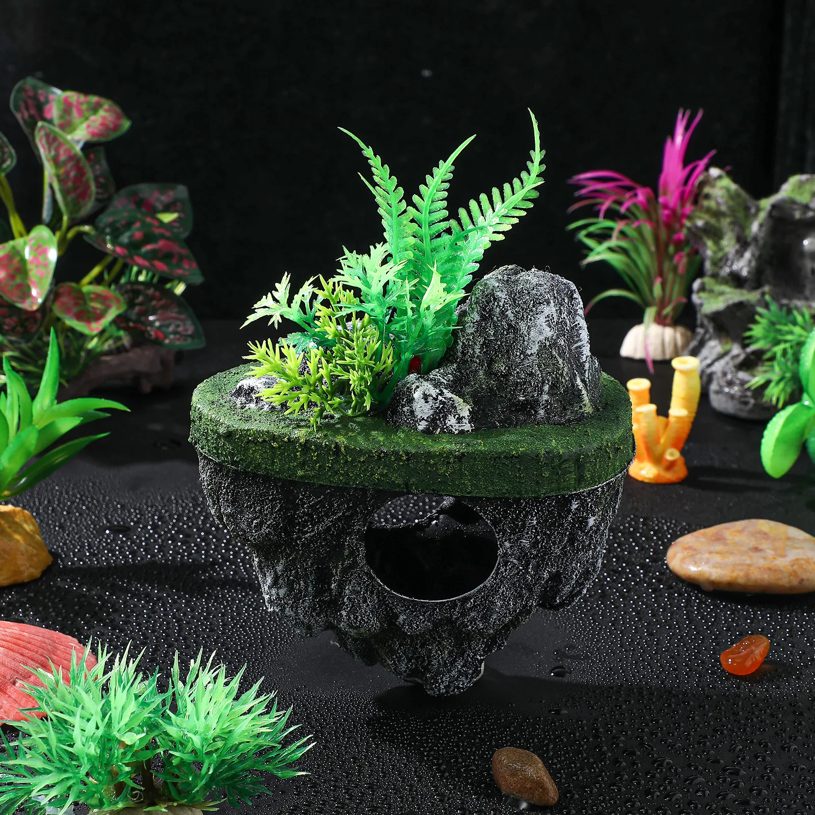 

Aquarium Floating Stone Decor Realistic Artificial Rock for Fish Tank Pond Basking Spot Tunnel Hideaway Environment