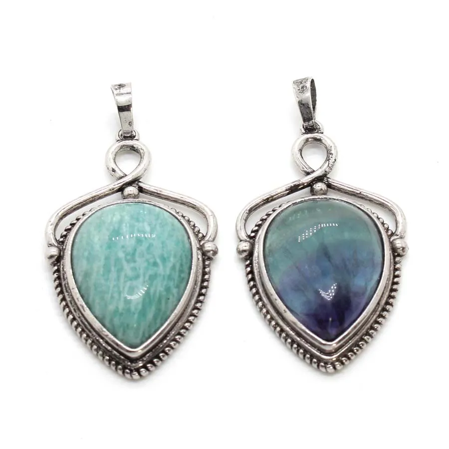 Natural Crystal Stone Water Drop Pendant For Women DIY Necklace Amethyst Rose Quartz Lapis Lazuli Opal Pendant Jewelry No Chain