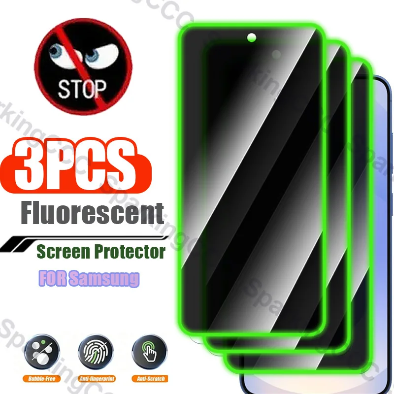 

3Pcs for Samsung Galaxy S20/S21/S23/S24/S25 FE Anti-Spy Glowing Tempered Glass Screen Protector - Edge Light Effect, Perfect Fit