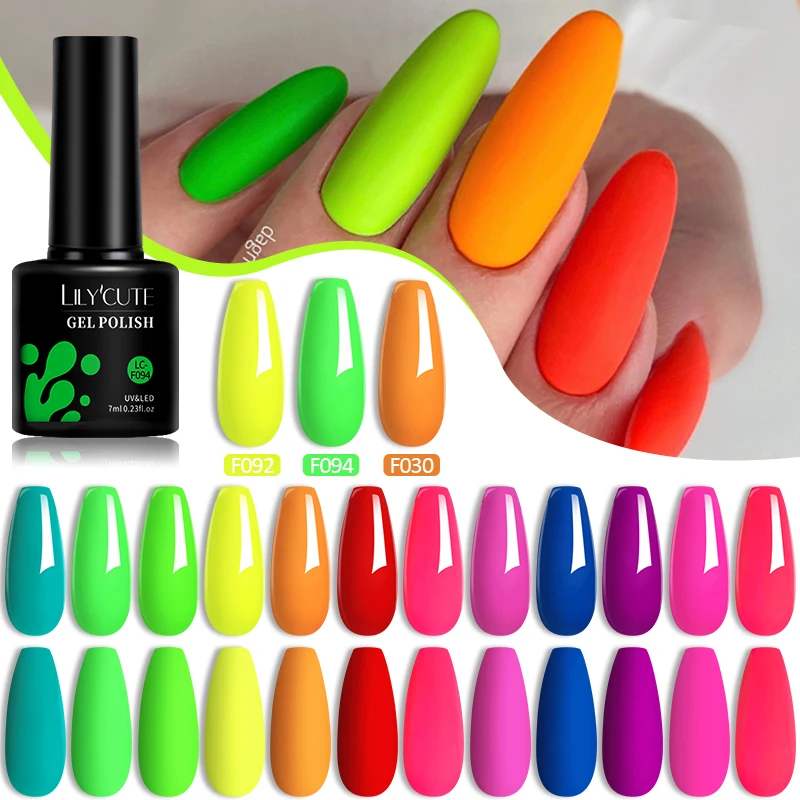 LILYCUTE 7Ml ฤดูร้อน Neon Gel เล็บสีสันสดใสเล็บกึ่งถาวร Soak Off UV LED สีเจลทาเล็บฐานเสื้อ