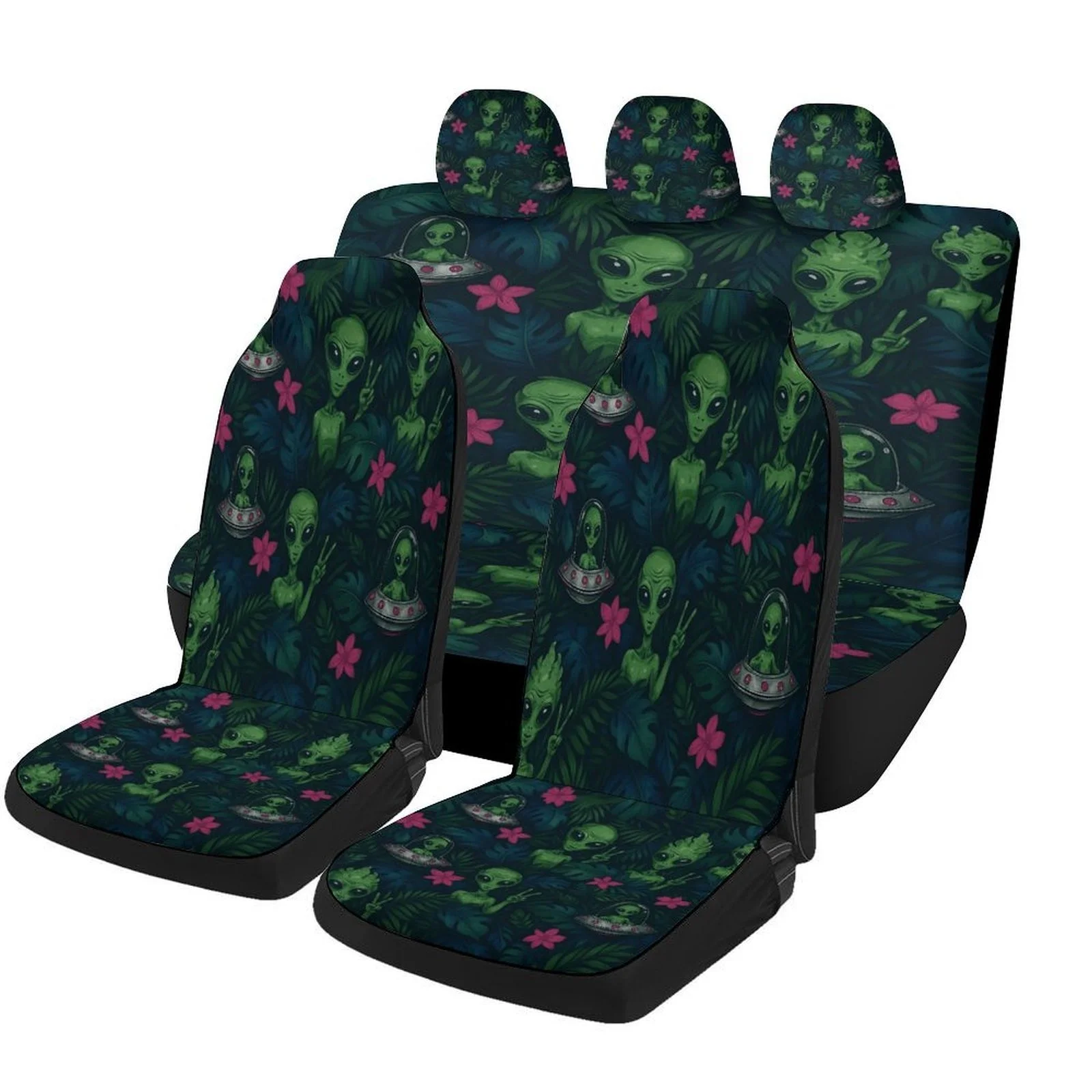 Alien Jungle Pattern Designed Car Seat Covers Set For Most Cars, Trendy Breathable Decorative Car Seat Protector Covers Full Set