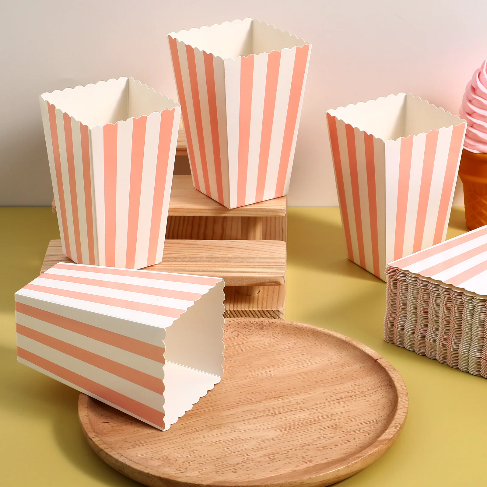 48 Pcs Popcorn Box Popcicles Bags Cup Paper Food Cups Buckets Containers Holders Striped Boxes Movie Night