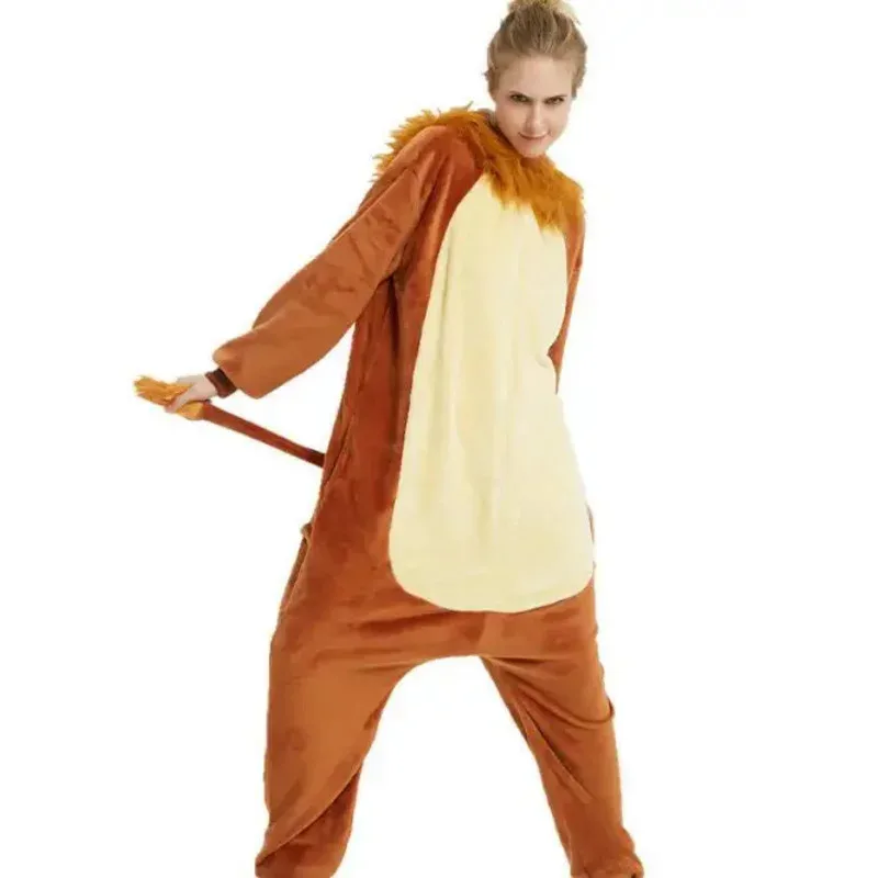 Kigurumi Leone adulto Onesies Pigiama cartone animato Animale Costume da festa di Halloween Tute Pigiama con cappuccio Completo