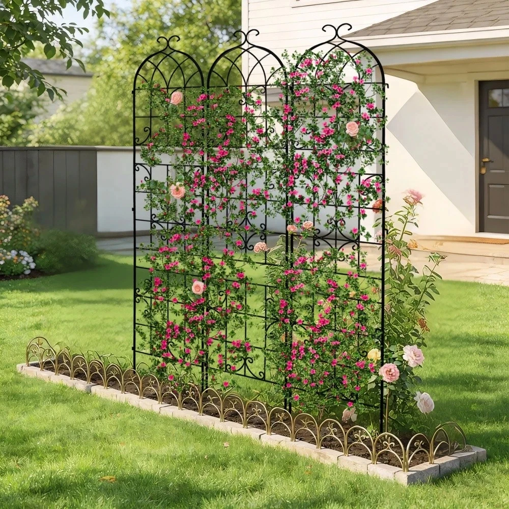 

3 Pcs 220x47.5 cm Metal Garden Trellis for Climbing Plants, Black Metal Coating Rustproof, Perfect for Supporting Climbing