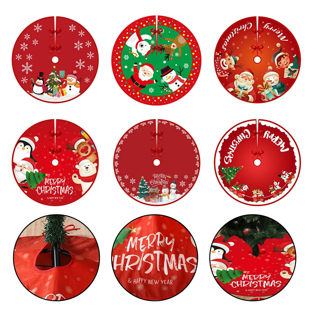 

1pc 90cm Christmas Printed Tree Skirt Cartoon Round Xmas Tree Bottom Decor Mat Ornament New Year Gifts 2025