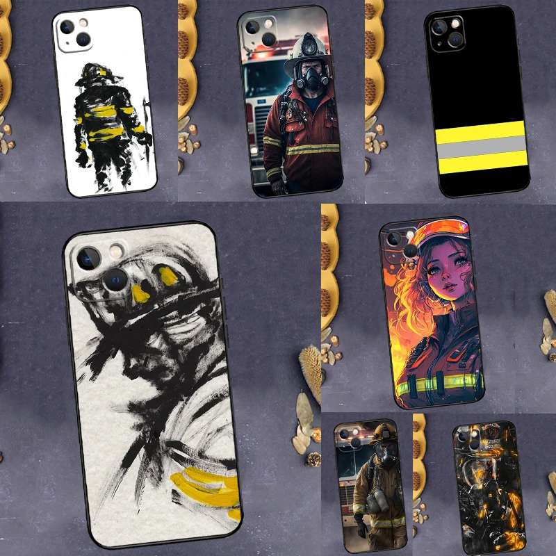 Firefighter Fire Love Phone Case For iPhone 13 12 11 14 15 16 Pro Max Plus X XR XS Bumper Cover Coque