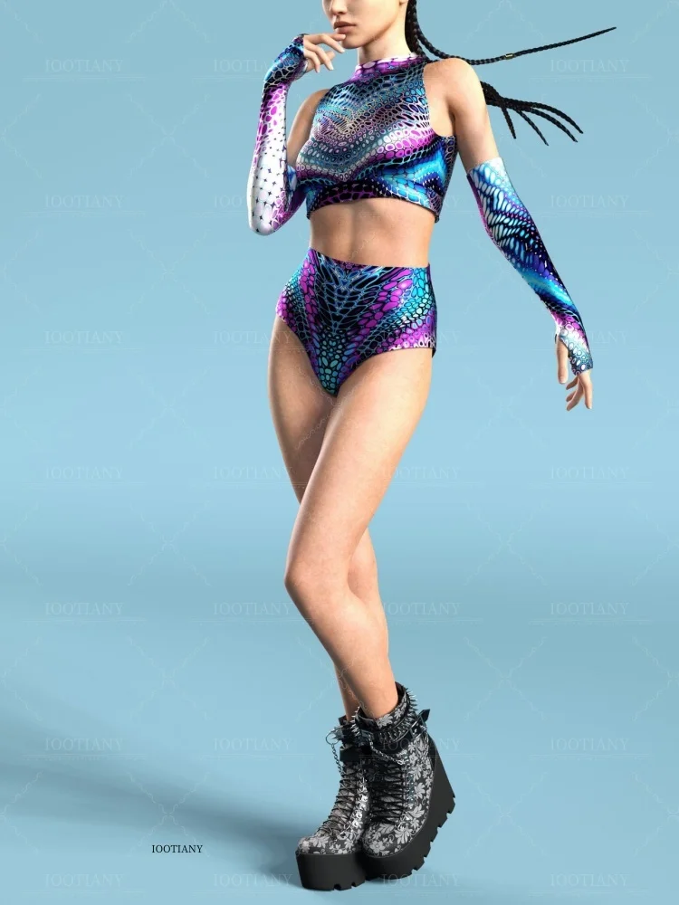 

Colorful Fashion Cute Monster Jumpsuit Women Art Graffiti Bodysuit Halloween Carnival Party Cosplay Exposed Belly Swimsuit