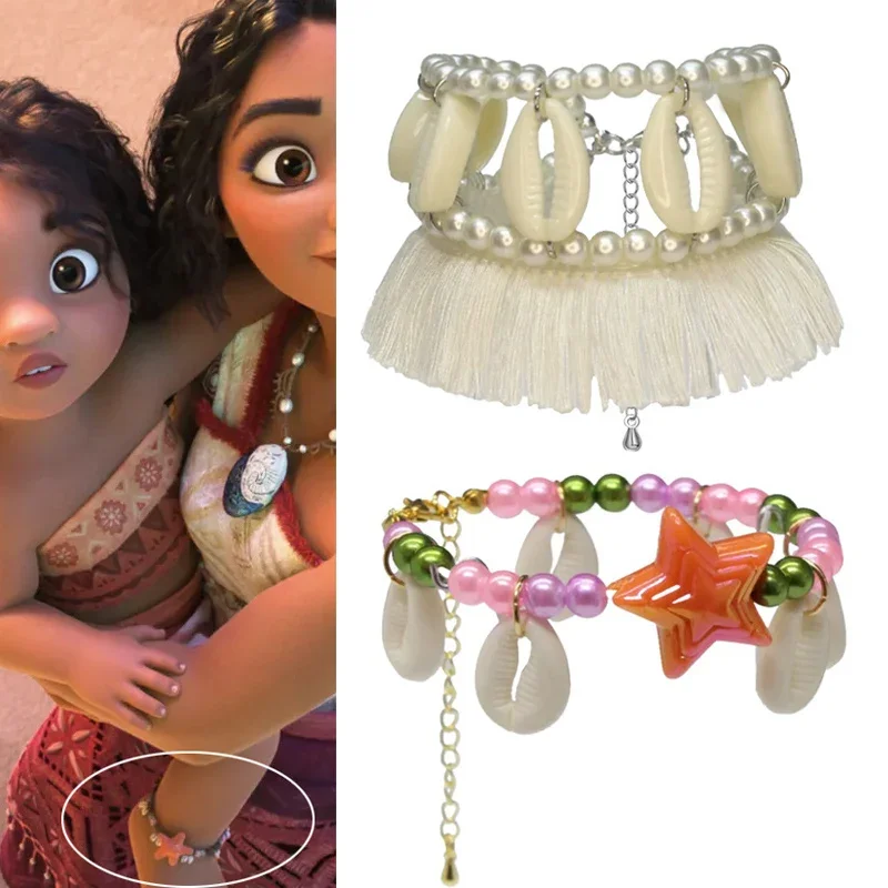 Moana 2 Anklet Necklace Girls Women Disney Anime Ankle Chain Necklet Kids Cosplay Tassel Ankle Ornament Fashion Jewelry Toy Gift