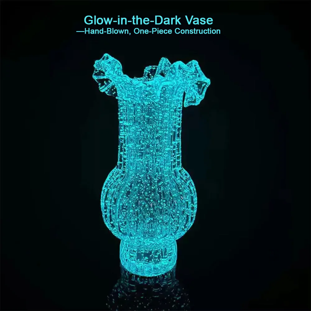 Ins French Romantic Glow in Dark Glass Vase Hand Blown Ruffled Edge Luminous Bubble Vases Tabletop Centerpiece Home Decor Gift