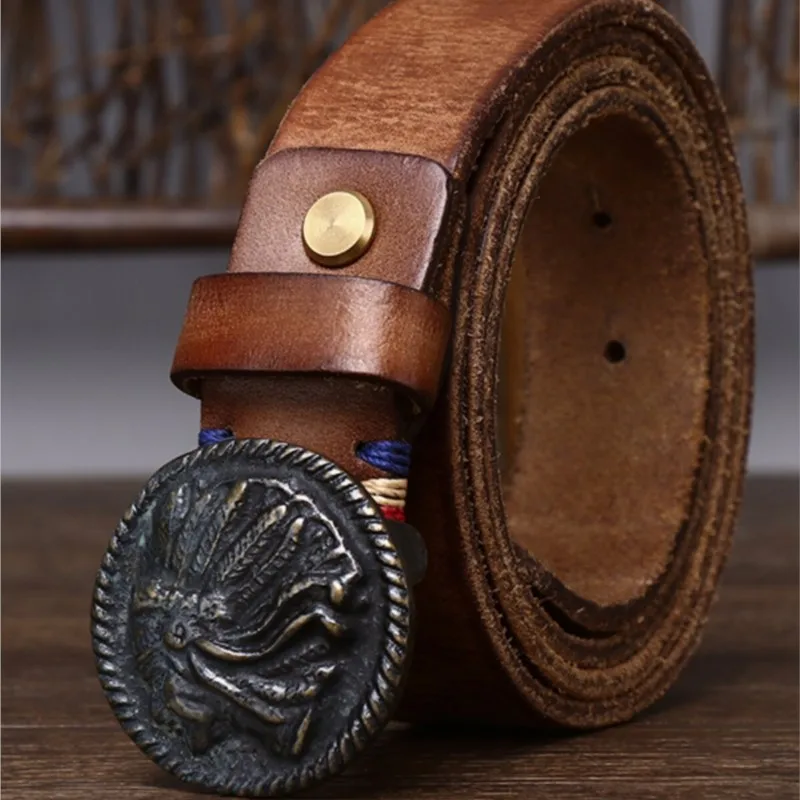 Washable matte plate copper belt men's leather smooth fashionable top layer cowskin