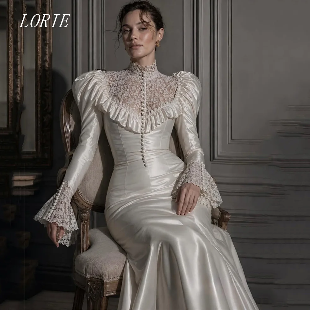 LORIE Luxury Flowers Mermaid Civil Wedding Dress Elegant Bridal Dresses Lace Button Engagement Wedding Gown Customized 2026
