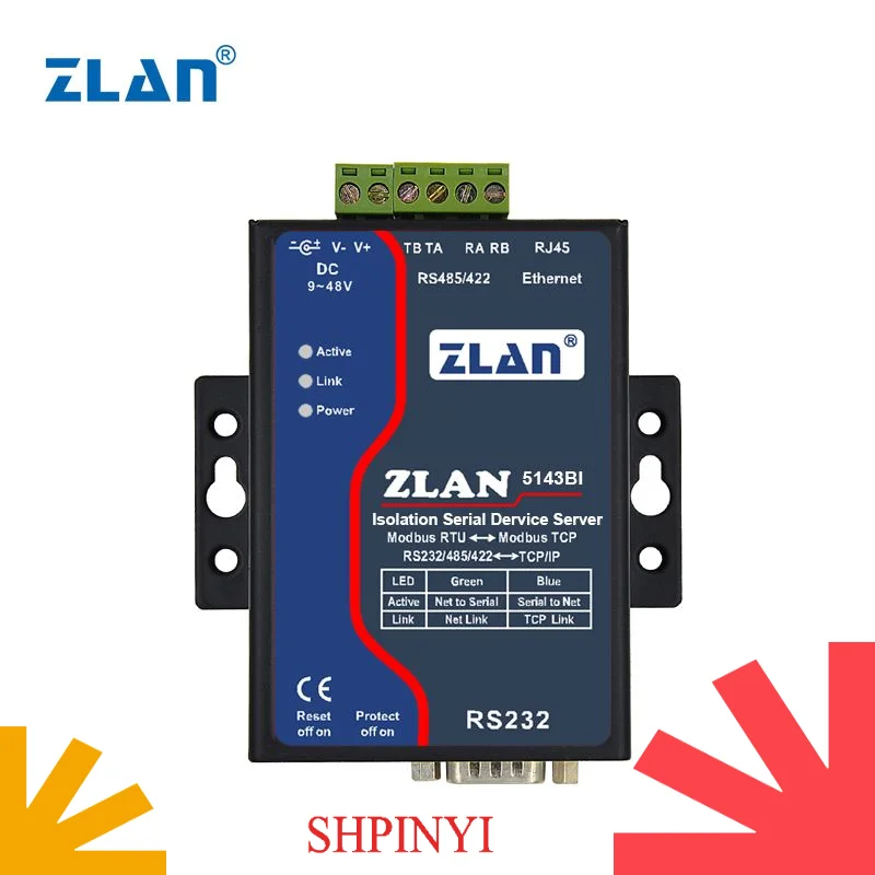 Convertitore da RS232 RS422 da RS485 a Ethernet Dispositivo IOT Modbus RTU a TCP ZLAN5143BI