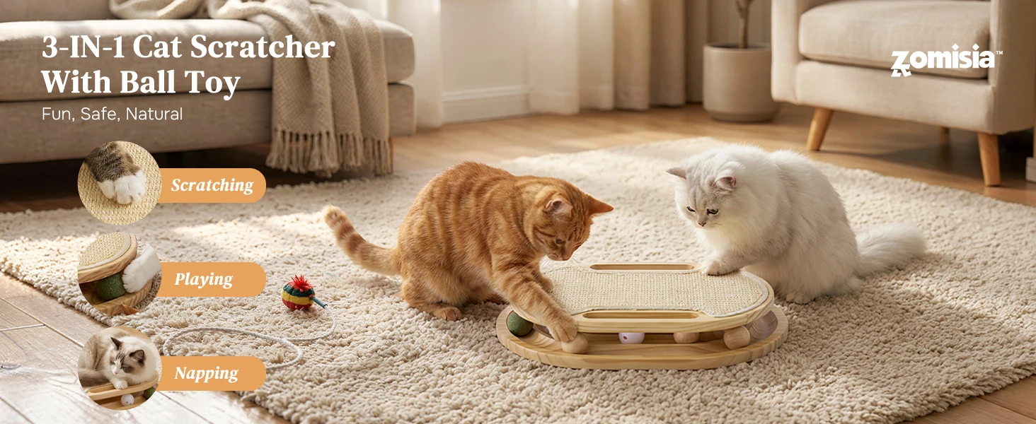 Cat Scratcher with Ball Track Toy, Sisal Scratch Pad for Indoor Use