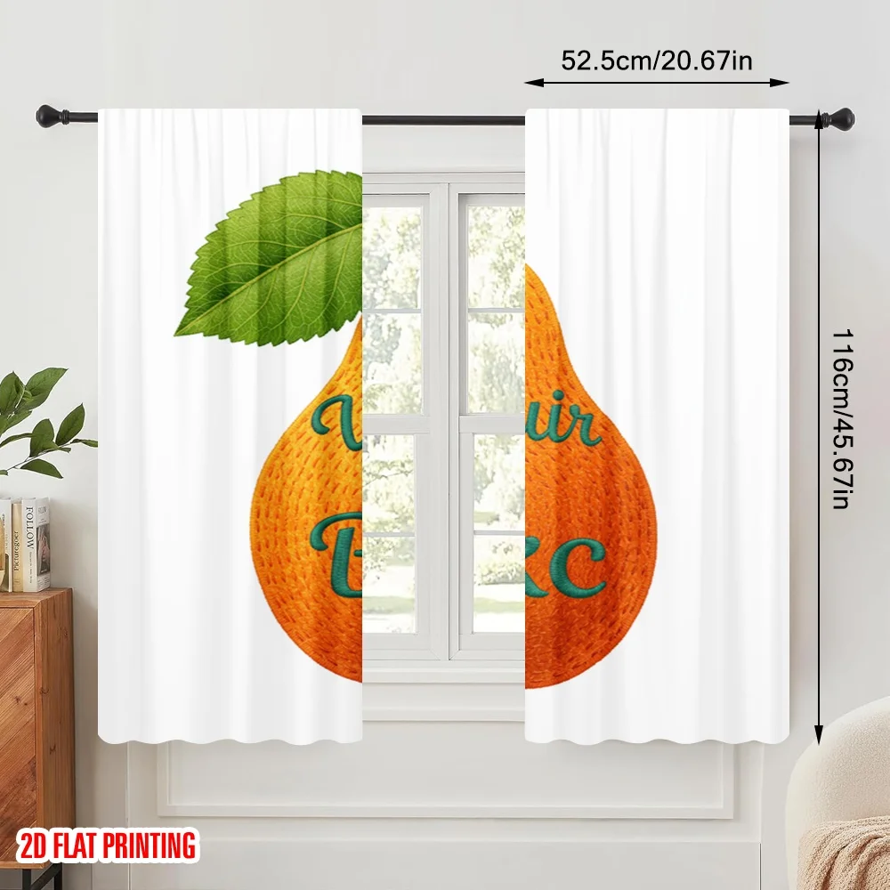 2pcs 2D flat printing Window Curtains Embroidery Pear Polyester Without Electricity Seasonal Party & Holiday Decor Use for Photo