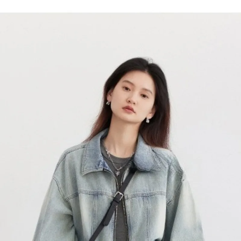 Women's Spring Autumn Tops Coat Cowboy Washed Old Long Sleeve Vintage Simple Comfortable Casual Designed Niche Versatile Skinny