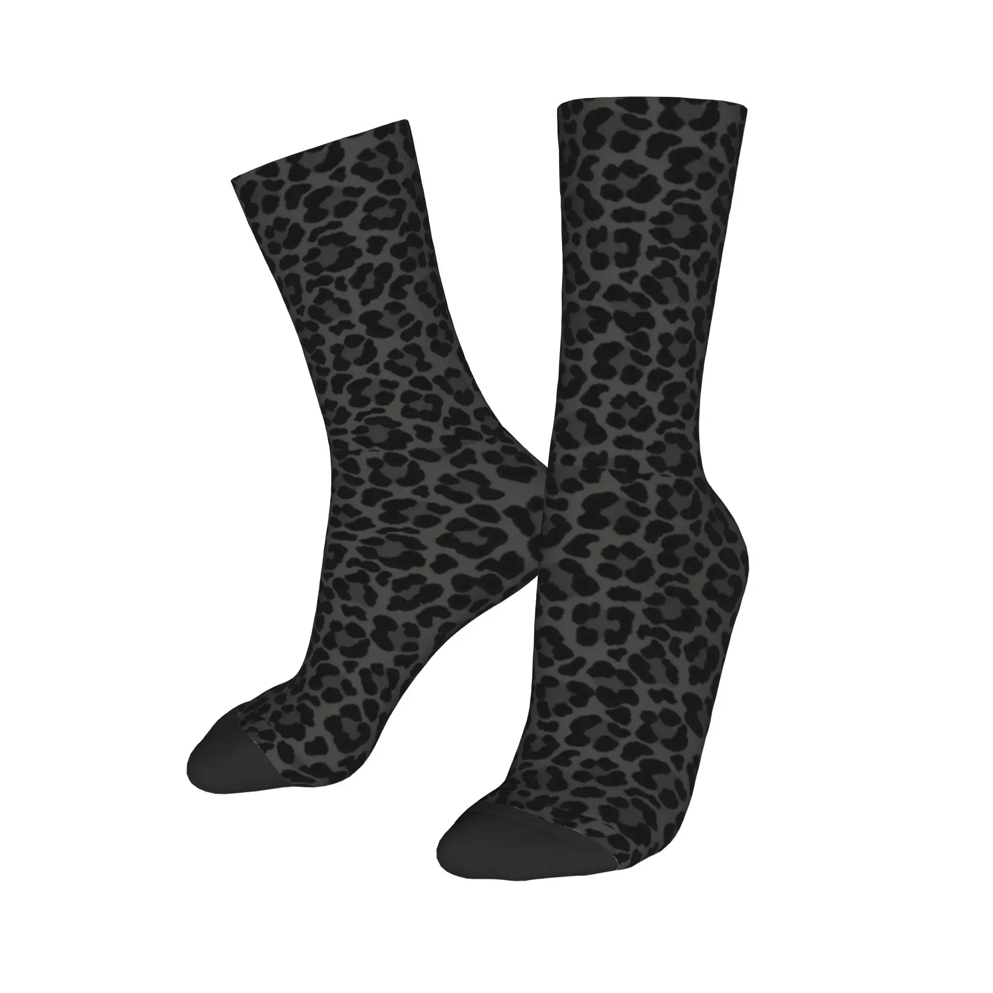 

Custom Black Leopard Print Mens Crew Socks Unisex Funny Fashion Animal Skin Spring Summer Autumn Winter Dress Socks
