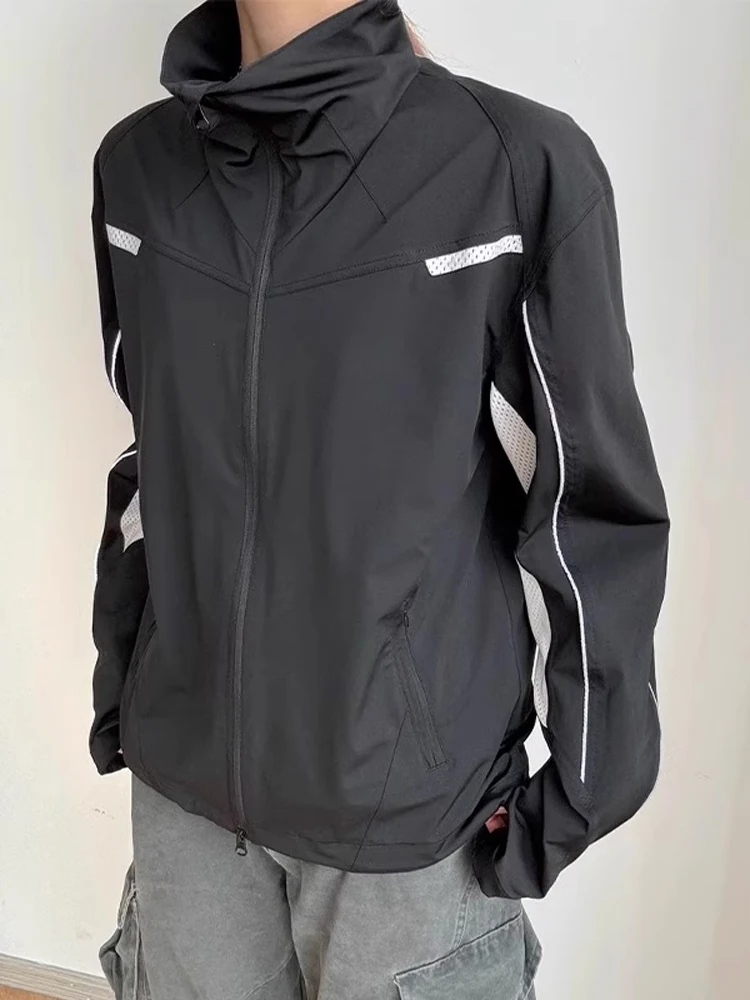 

Qui Dry Ice Silk Lightweight Fiing Jaet Men's Summer Splice Breathable Outdoor Sports Windbreaker Stand Collar Coat