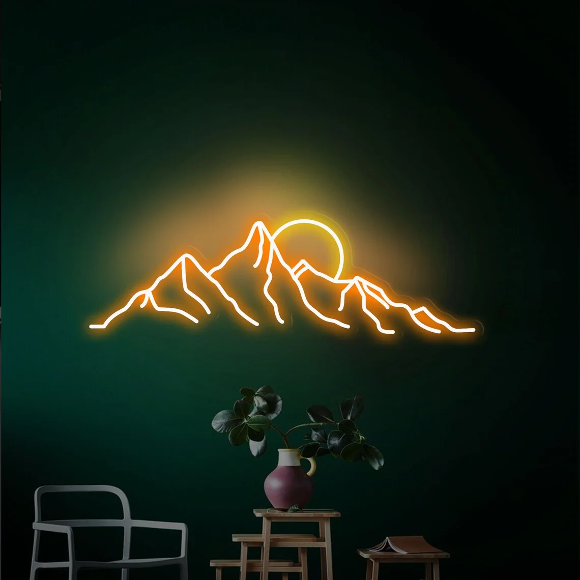 NONE Berge Neon Schild Landschaft LED Nachtschild Wandkunst Dekor für Spielzimmer, Bar, Bier, Schlafzimmer USB dimmbares Nachtschild 7