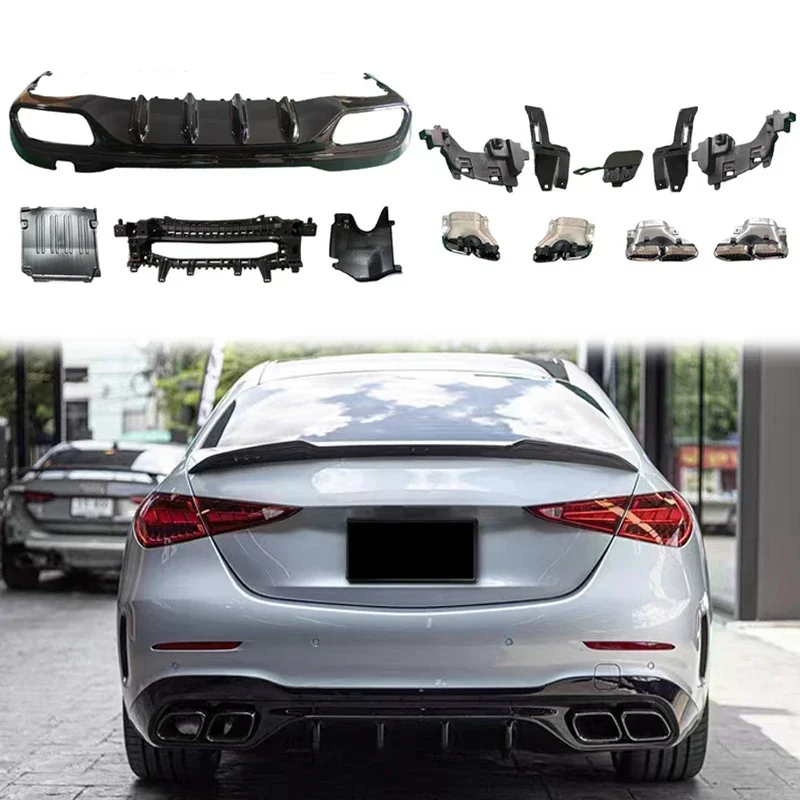 Car Body Kit For Mercedes Benz C Class W206 Upgrade To C63S AMG Rear Diffuser With Exhaust Tailpipe