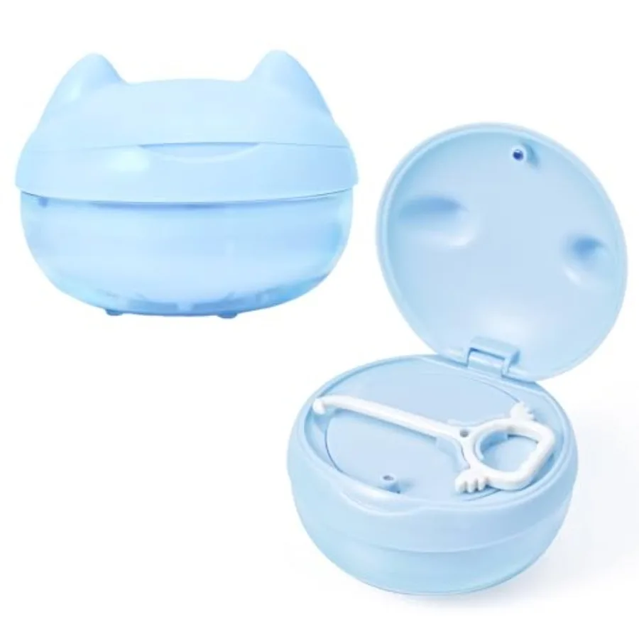 Retainer Case Denture Bath Case Basket Mirror Leak-proof Blue Cat 2-in-1 design Strainer Basket No-Leak Cleaning Case for Mouth