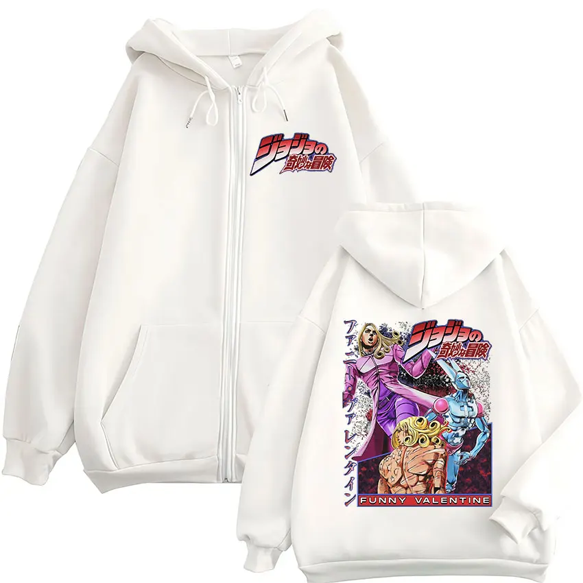 Anime JoJo Bizarre Adventure Funny Valentine Zipper Hoodie Men Women Clothing Fashion Hip Hop Zip Up Sweatshirts Coat Streetwear